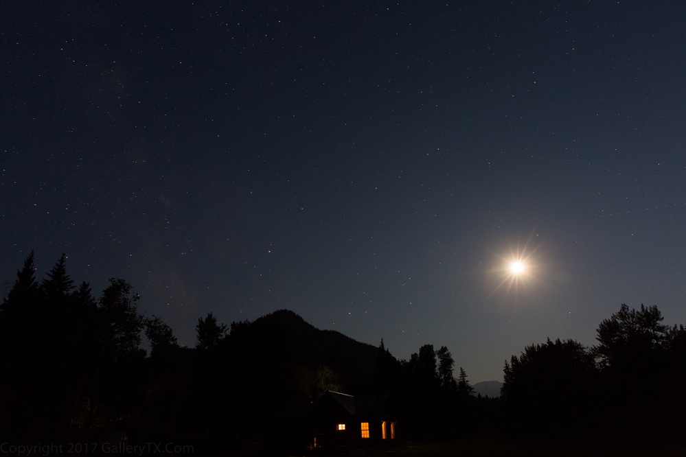Stars and Moon over Big Buffalo Cabin